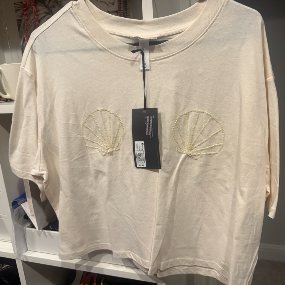 Cream Shell Embroidered Crop Top